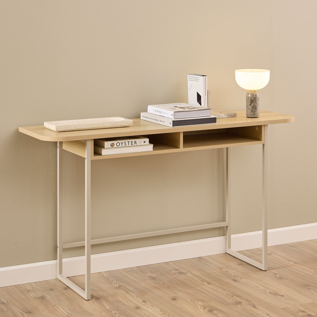 Darlington Console Table With 2 Open Shelves and Oak Top