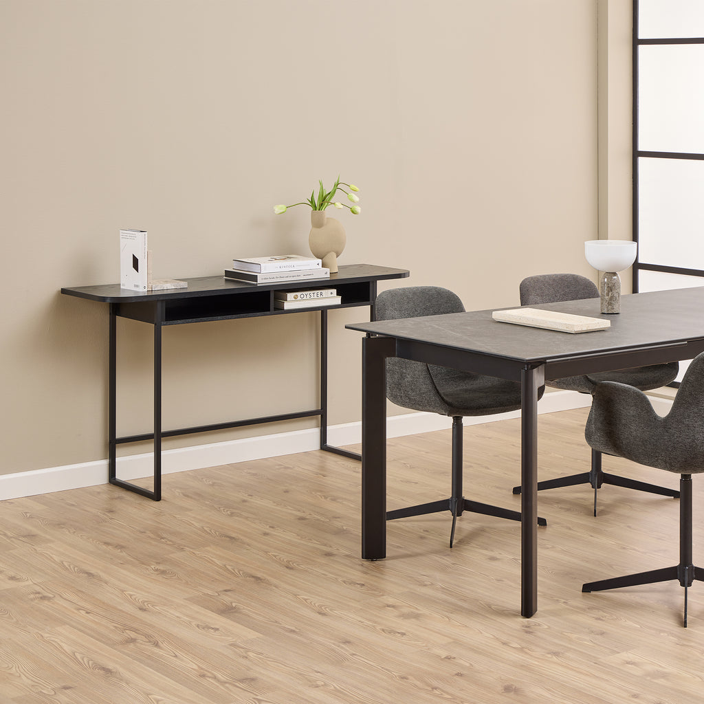 Darlington Console Table With Open Shelf and Oak Top in Black