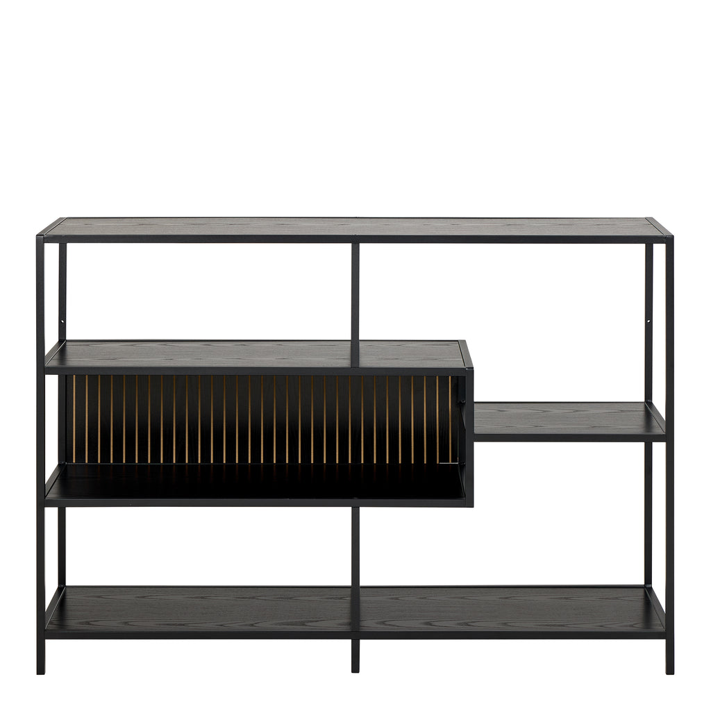 Seaford Wide Ash Black Metal Bookcase With 4 Black Ash Shelves
