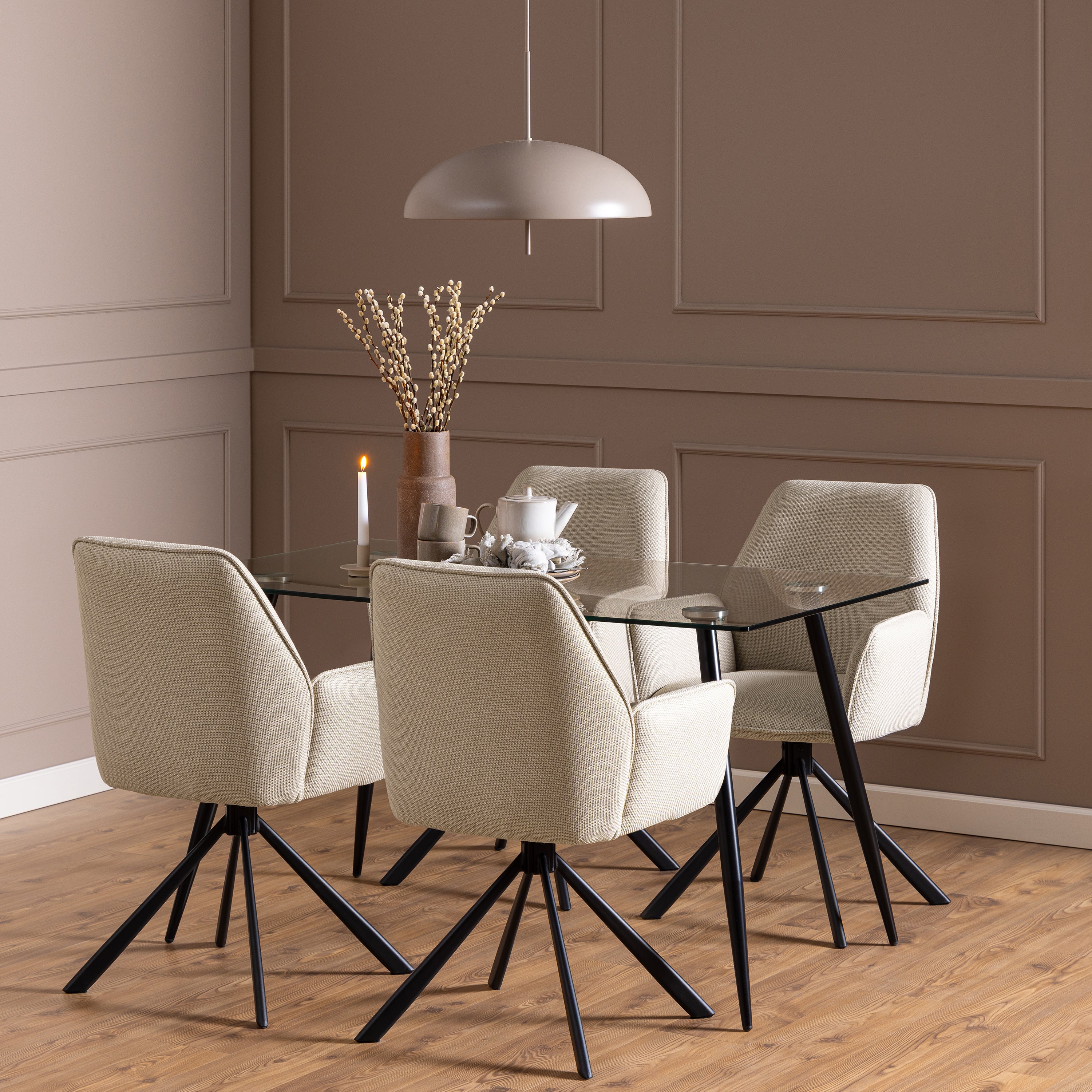 Wilma Dining Table with Glass Top 140x80cm