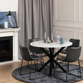 Heaven Round Dining Table with White Polished Marble Top 110cm includes 4 I_Oregon Dining Chairs In Black with Cream Stitching