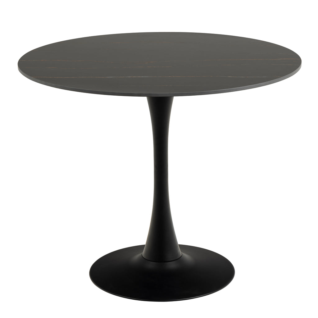 Malta Ceramic Round Dining Table in Black 90cm includes 4 Celia Dining Chairs in Light Grey
