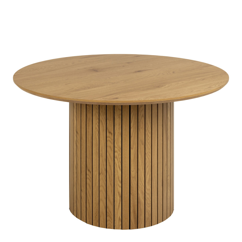 Yale Dining Table in Oak 120cm includes 4 Adele Dining Chairs in Light Brown Fabric