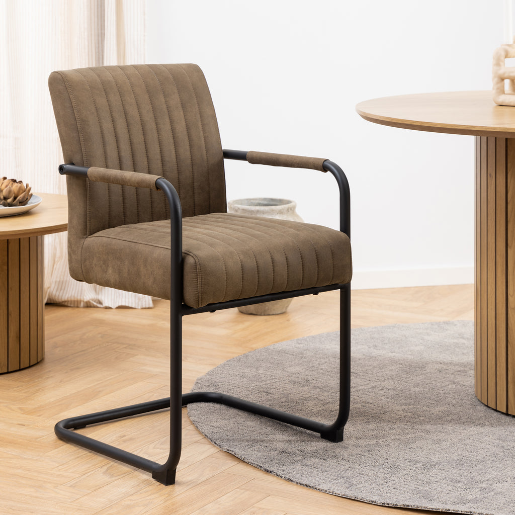 Yale Dining Table in Oak 120cm includes 4 Adele Dining Chairs in Light Brown Fabric