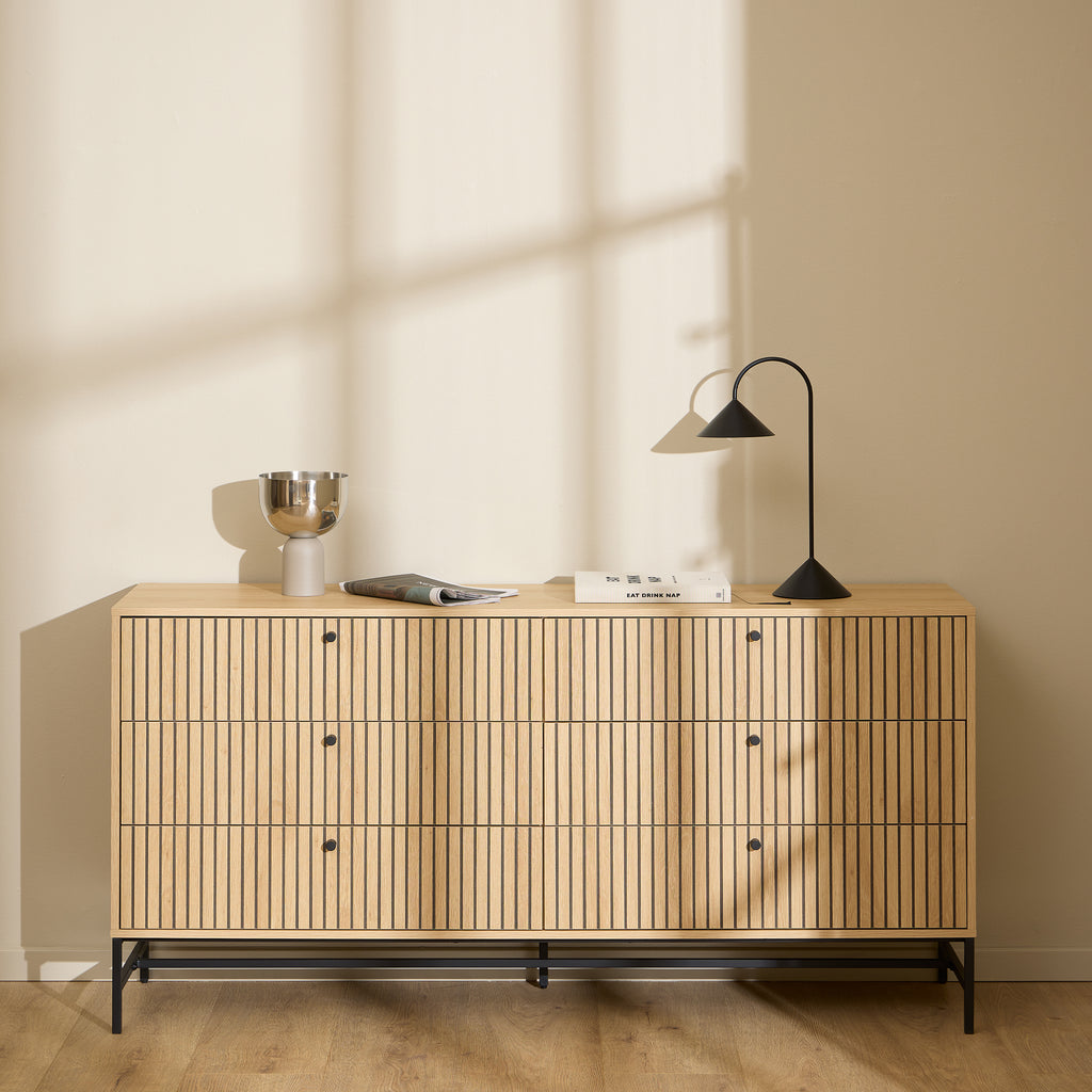 Albany Wide Chest of 6 Drawers in Oak/Black Legs
