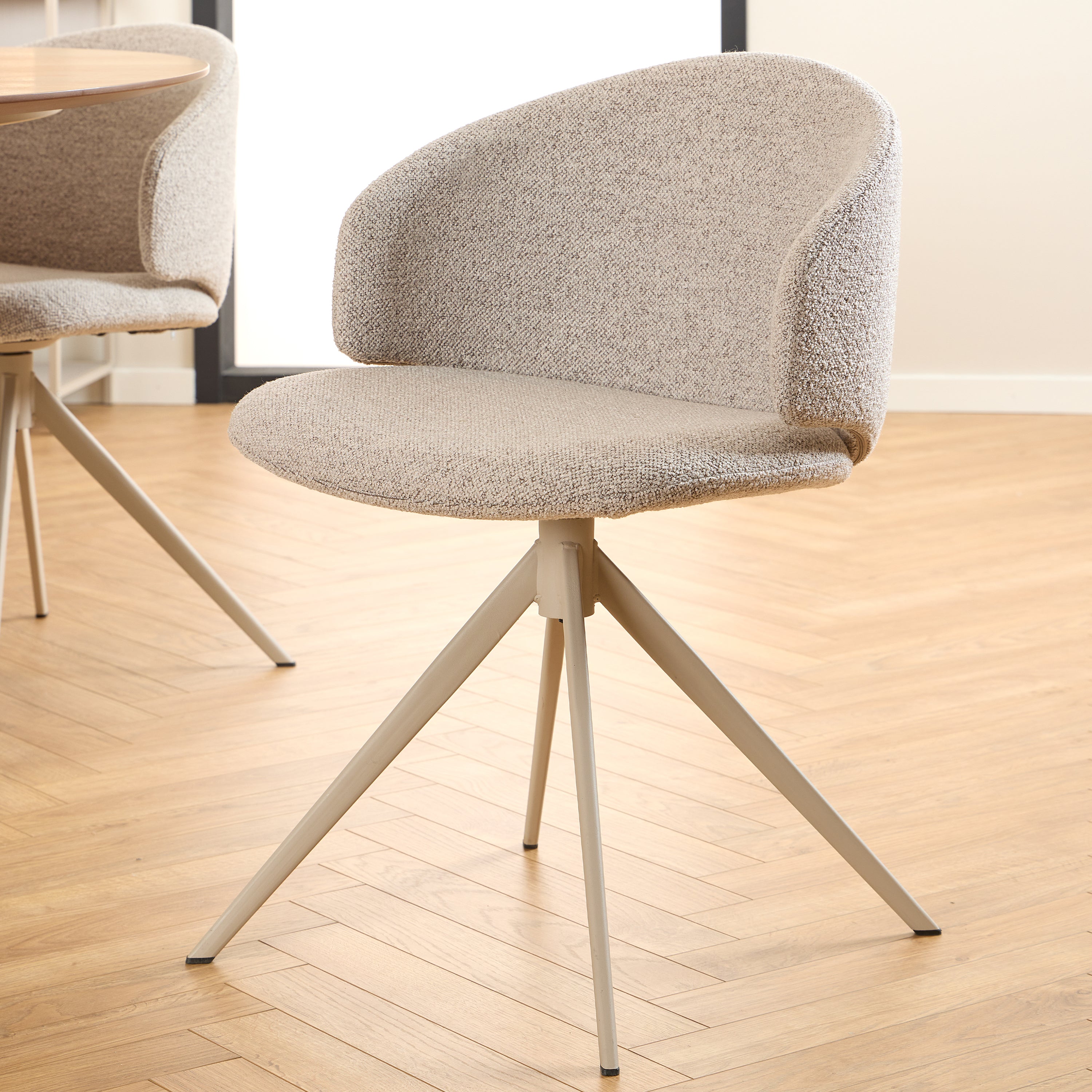 Palermo Ceramic Dining Table in Grey 160x90cm includes 4 Ella Swivel Beige Dining Chairs
