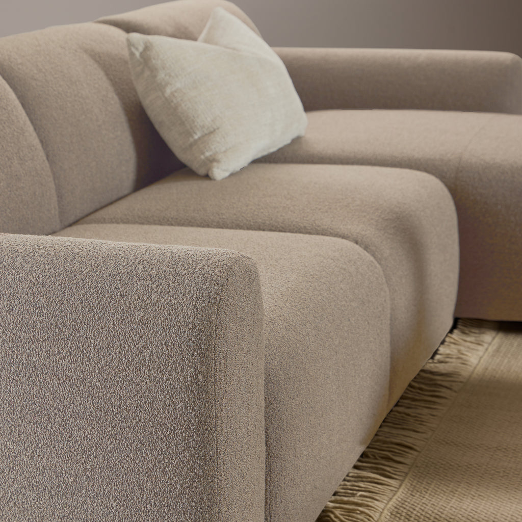 Midfield Right Hand Facing 2 Seater Chaise Longue in Boucle Beige Fabric