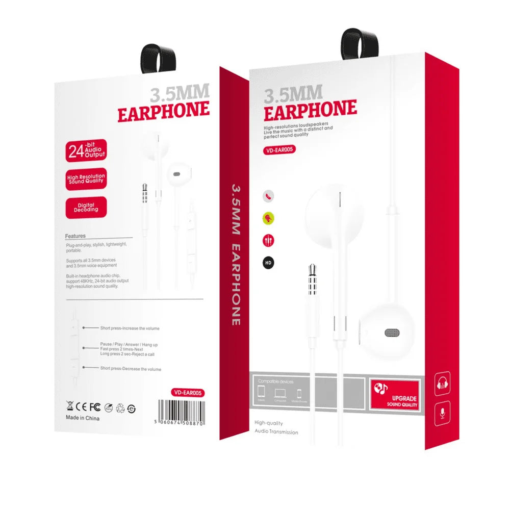 Wired Earphone 3.5mm Aux White (VD-EAR005)