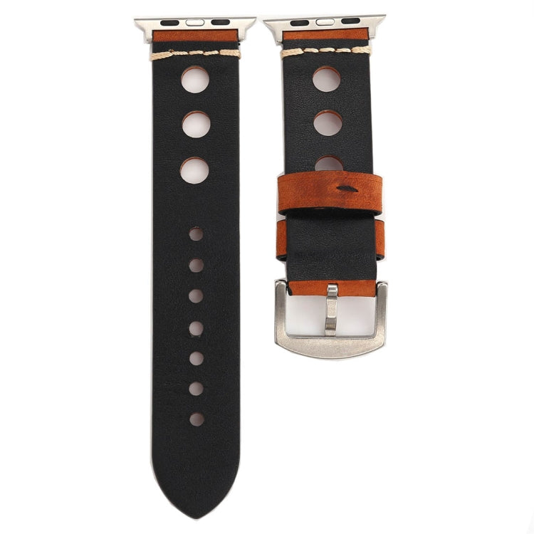 For Apple Watch Series 7 45mm / 6 & SE & 5 & 4 44mm / 42mm 3 & 2 & 1 Retro Hole Genuine Leather Wrist Watch Band, For 42mm