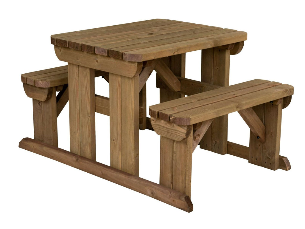 Abies Rounded Picnic Table and Benches Set - Rustic Finish