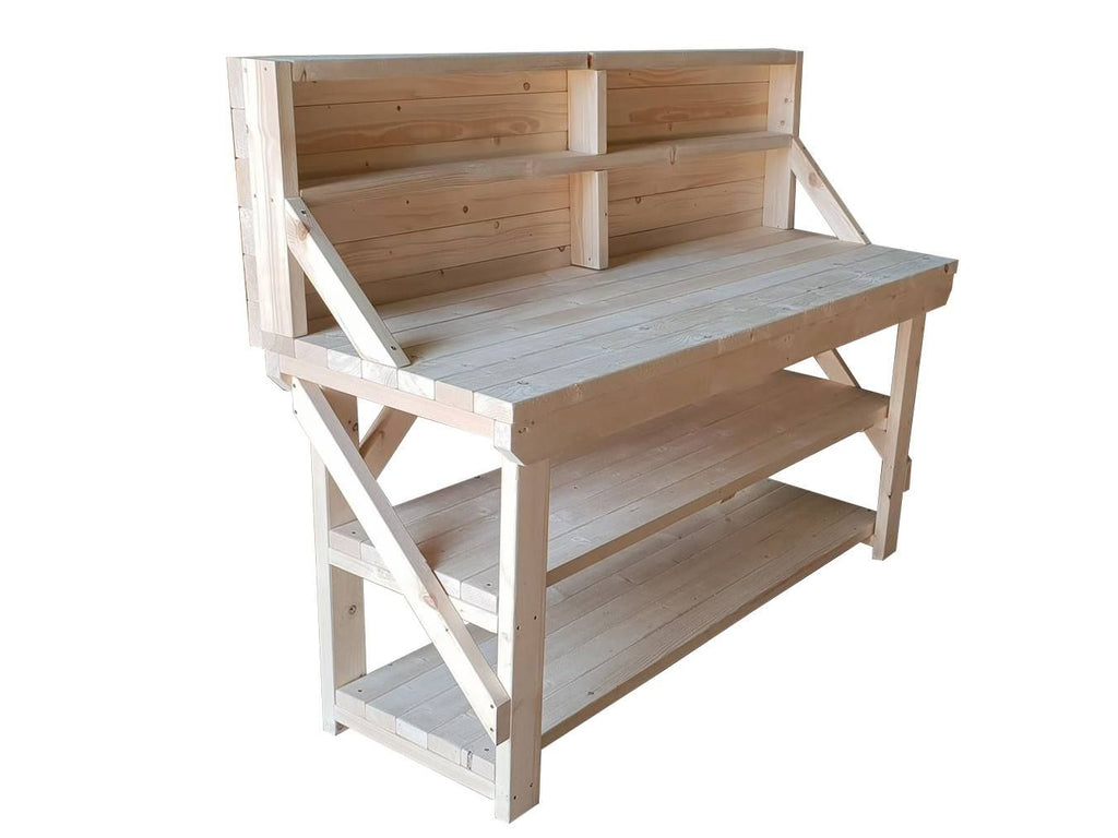 Acorn Wooden Workbench With Back Panel and Double Shelf