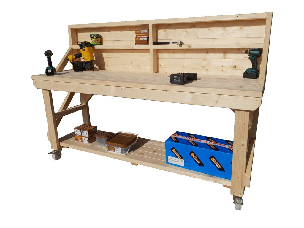 Acorn Wooden Workbench With Back Panel and Wheels