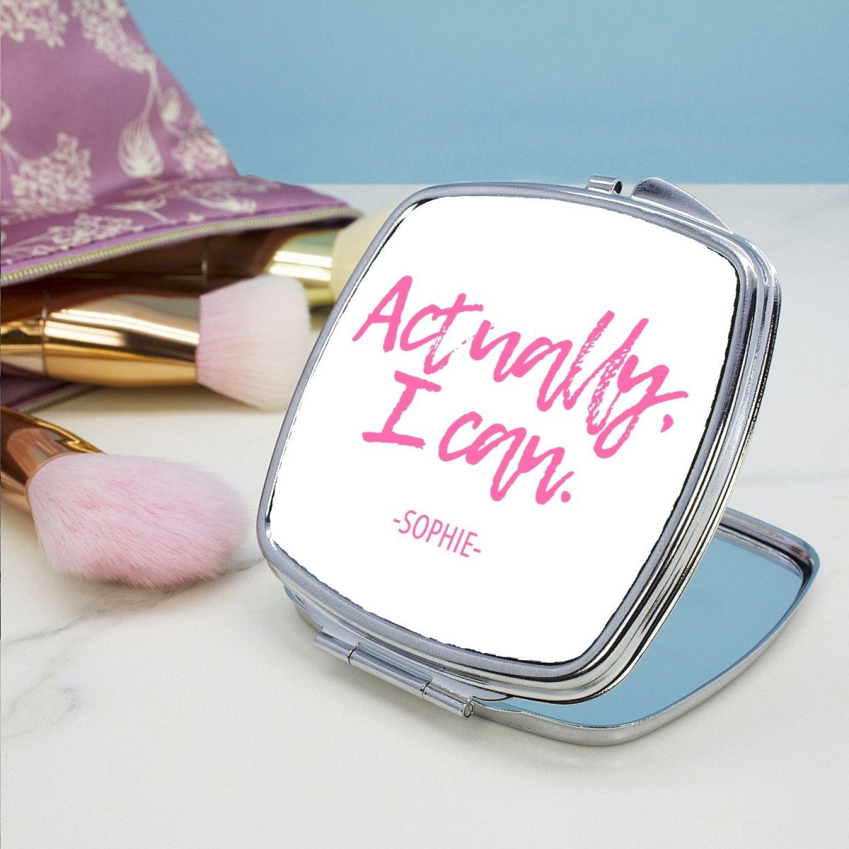 Personalised 'Actually I Can' Handwritten Square Compact Mirror