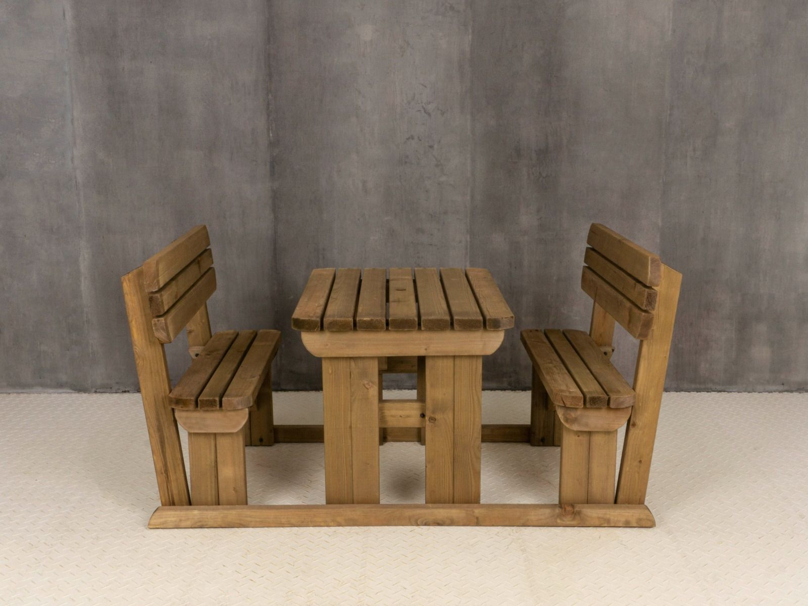 Alders Rounded Picnic Table and Benches Set With Backrest - Rustic Finish