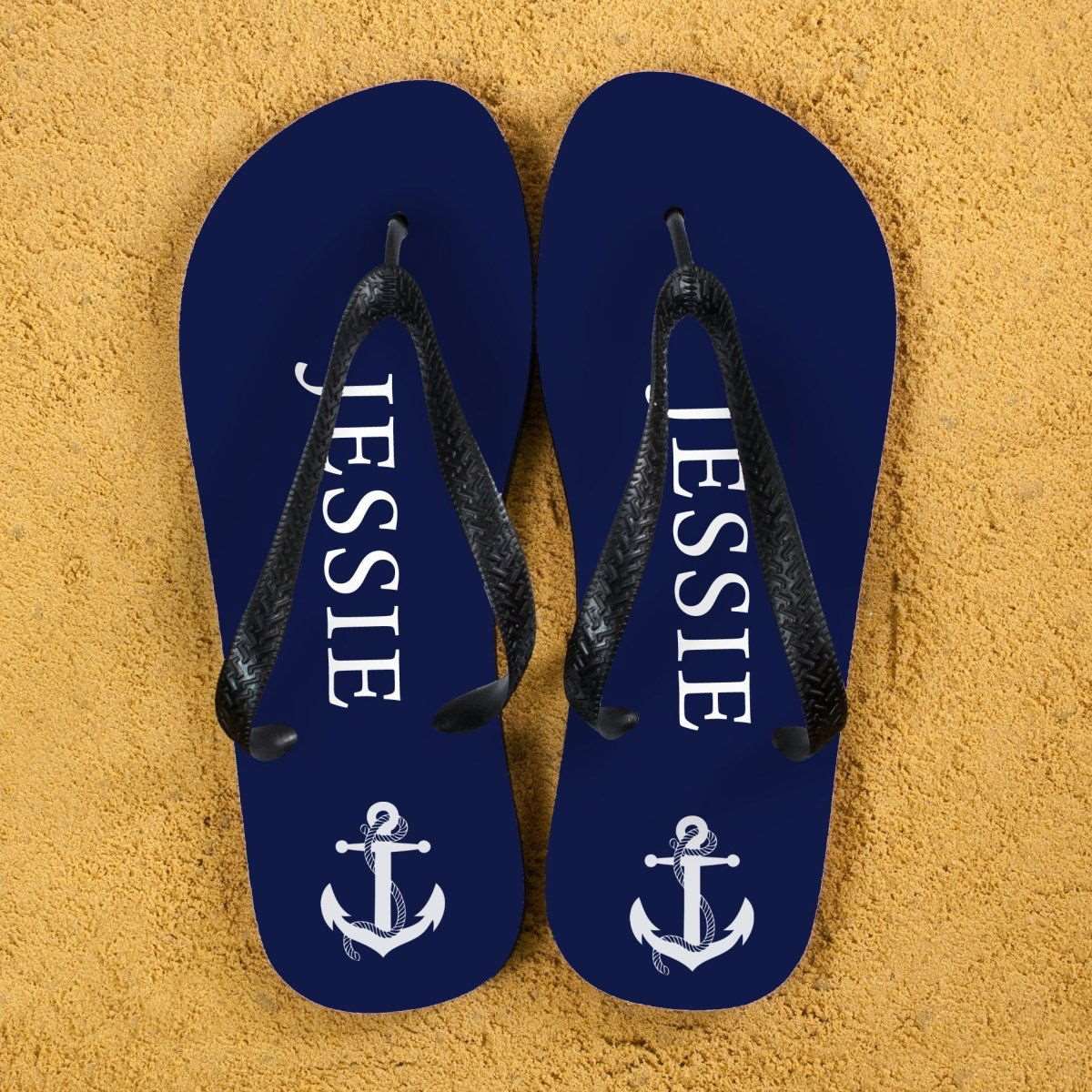 Personalised Anchor Flip Flops in Blue and White