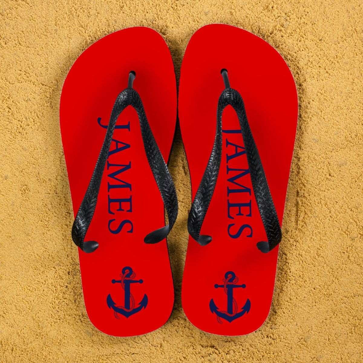Personalised Anchor Flip Flops in Red and Blue