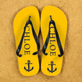 Personalised Anchor Flip Flops in Yellow and Blue