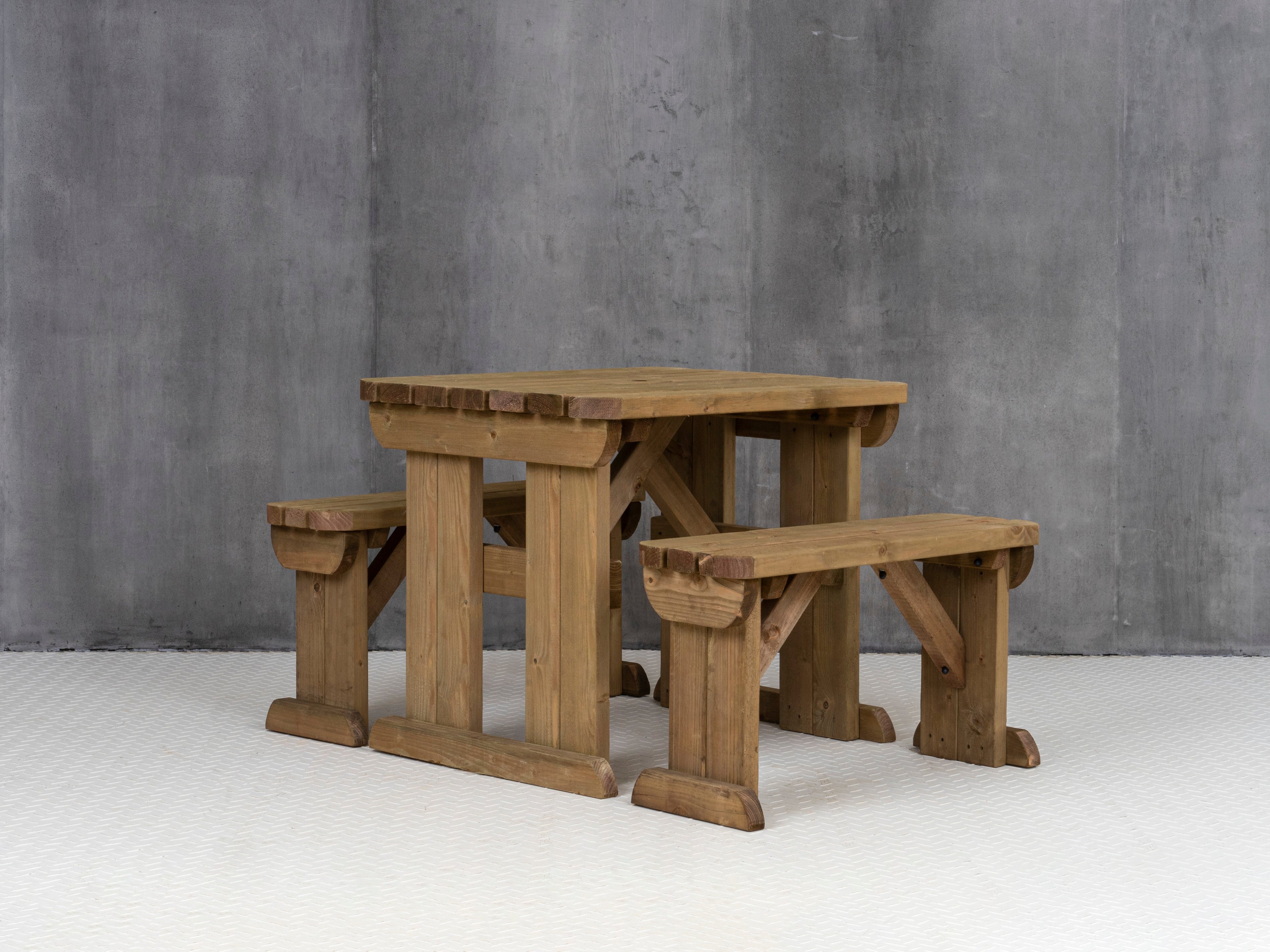 Aspen Rounded Picnic Table and Benches Set - Rustic Finish