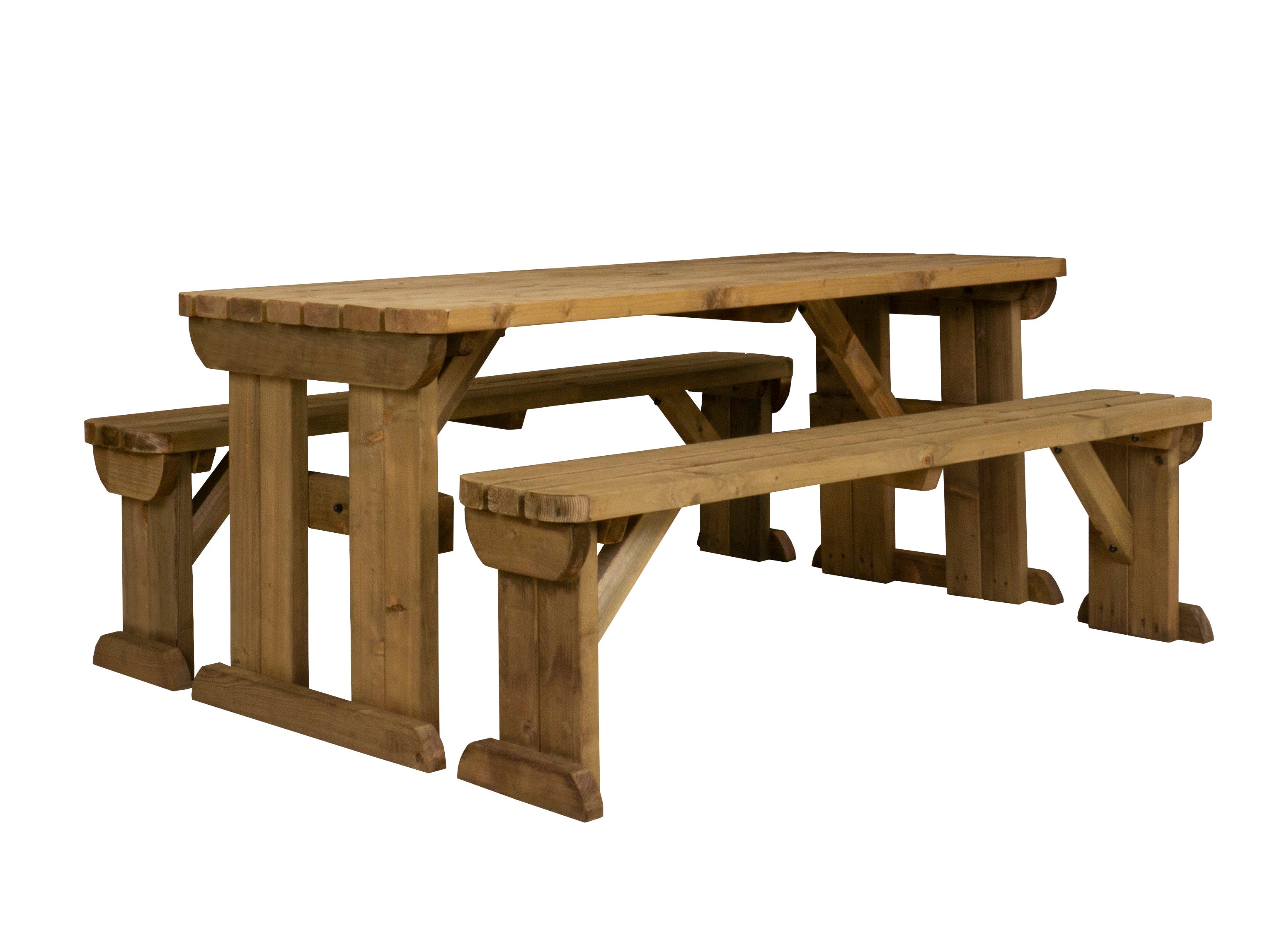 Aspen Rounded Picnic Table and Benches Set - Rustic Finish