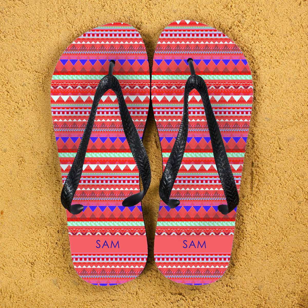Personalised Red Aztec Flip Flops