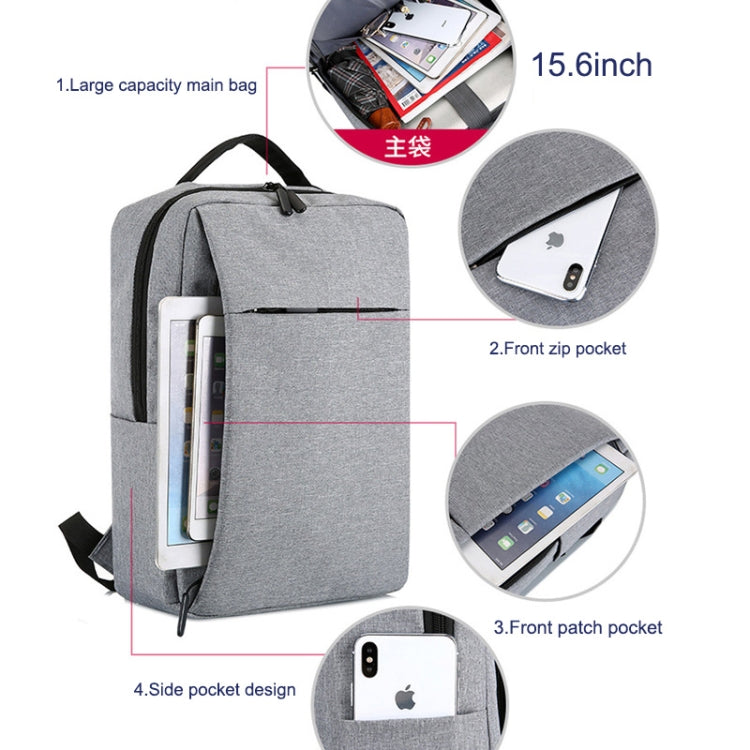 POFOKO Large-capacity Waterproof Oxford Cloth Business Casual Backpack with External USB Charging Design for 15.6 inch Laptops (Grey)