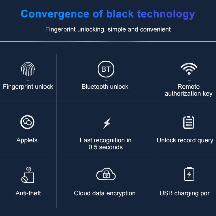 T23FB Micro USB Charging Zinc Alloy Smart Fingerprint + Bluetooth Triple Linkage Open Drawer Lock File Cabinet Lock, Triple Linkage Open Fingerprint + Bluetooth