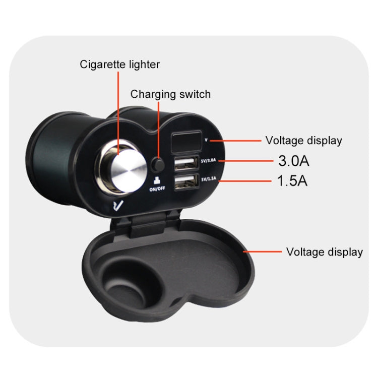 Portable Motorcycle Aluminum Alloy Dual USB Charger Cigarette Lighter