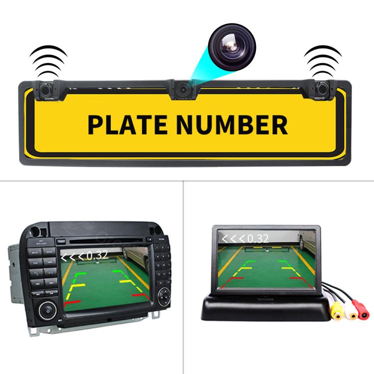 PZ600-L Europe Car License Plate Frame Rear View Camera Visual Rear View Parking System with 2 Reversing Radar Detector, with 2 Reversing Radar Detector