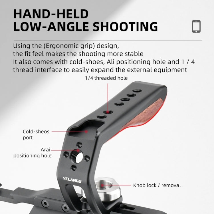 YELANGU LW-B01-3 Handheld Video Stabilizer Top Handle with Cold Shoes for LW-B01 Cage, LW-B01-3