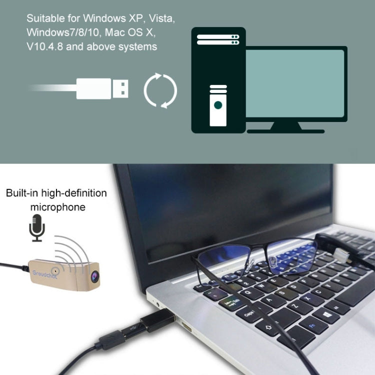 Groudchat JP1DV1 1080P HD USB Camera with Built-in Mic (Gold & Black)