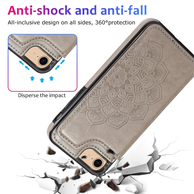 Double Buckle Mandala Pattern PU+TPU Protective Case with Card Slots & Holder & Photo Frame, For iPhone SE 2022 / SE 2020 / 8 / 7, For iPhone 7 Plus / 8 Plus, For iPhone X / XS, For iPhone XR