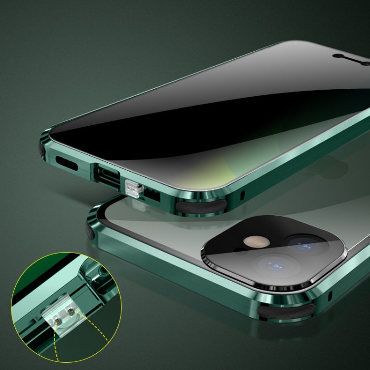 Four-corner Shockproof Anti-peeping Magnetic Metal Frame Double-sided Tempered Glass Case, For iPhone 11 Pro Max, For iPhone 11 Pro, For iPhone 12, For iPhone 12 Pro, For iPhone 12 Pro Max
