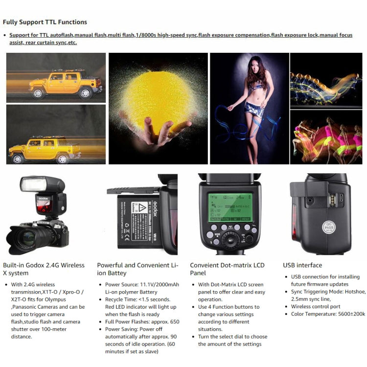Godox V860IIO 2.4GHz Wireless 1/8000s HSS Flash Speedlite Camera Top Fill Light for Olympus DSLR Cameras, V860IIO for Olympus