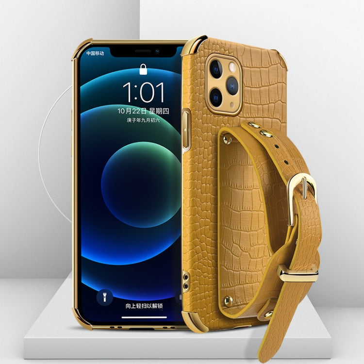 Electroplated TPU Crocodile Pattern Leather Case with Wrist Strap, For iPhone XR, For iPhone XS Max, For iPhone 11, For iPhone 11 Pro