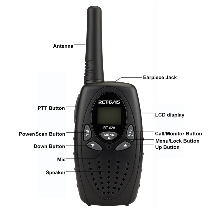 1 Pair RETEVIS RT628 0.5W EU Frequency 446MHz 8CHS Handheld Children Walkie Talkie, RT628(Black), RT628(White), RT628(Red)