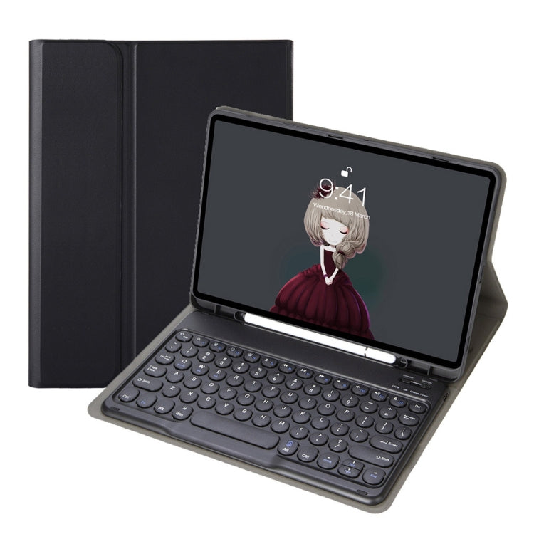 YA098B Detachable Lambskin Texture Round Keycap Bluetooth Keyboard Leather Case with Pen Slot & Stand, For iPad Air 5 / 4 10.9 inch 2020 / Pro 11 inch 2020 / 2018, For iPad 10.2 (2020) & (2019) / Air 3 10.5 inch / Pro 10.5 inch                         ...