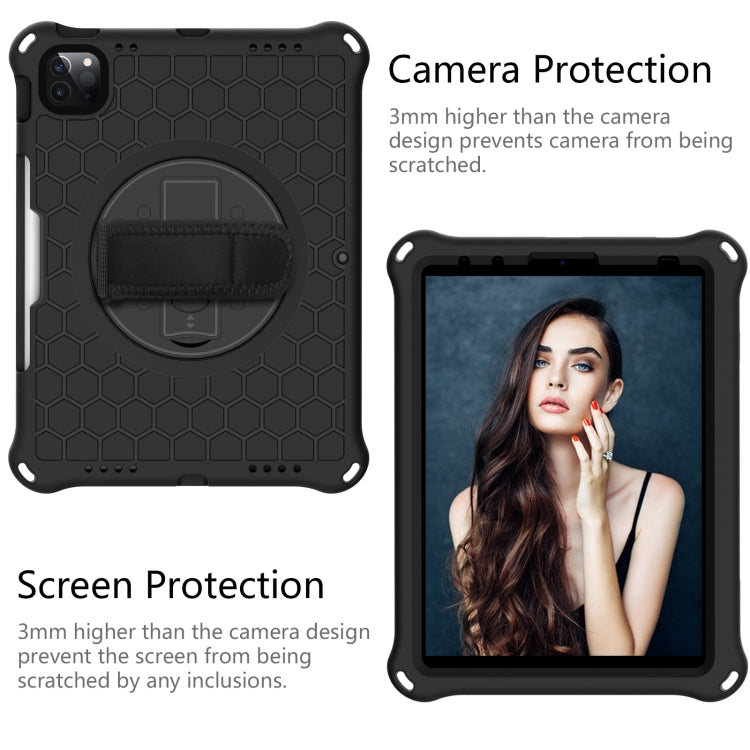 360 Degree Rotation Honeycomb Shockproof Silicone PC Protective Case with Holder & Shoulder Strap & Hand Strap, For iPad Pro 11 (2021) / (2020) / (2018)