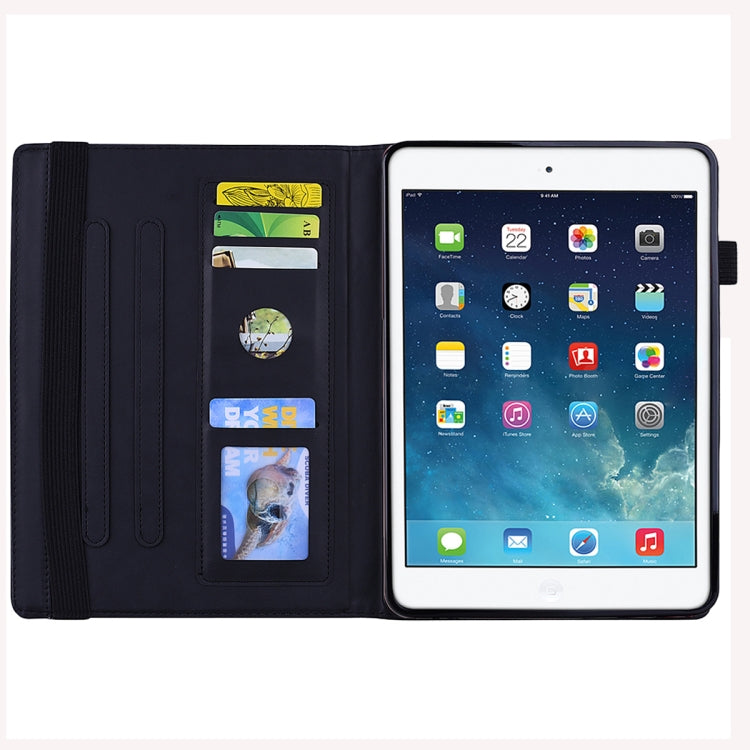 Calf Pattern Double Folding Design Embossed Leather Case with Holder & Card Slots & Pen Slot & Elastic Band, For iPad Pro 9.7 inch, For iPad 10.2 2021 / 2020 / 2019, For iPad 4 & 3 & 2, For Samsung Galaxy Tab A 10.5 T590 / T595