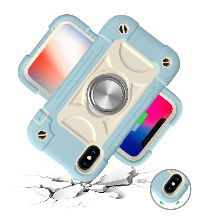 Shockproof Silicone + PC Protective Case with Dual-Ring Holder, For iPhone X / XS, For iPhone XR
