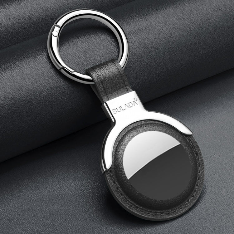 SULADA Leather Protective Cover Case with Switchable Keychain Ring For AirTag(Black)