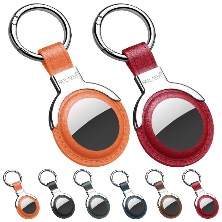 SULADA Leather Protective Cover Case with Switchable Keychain Ring For AirTag(Black)