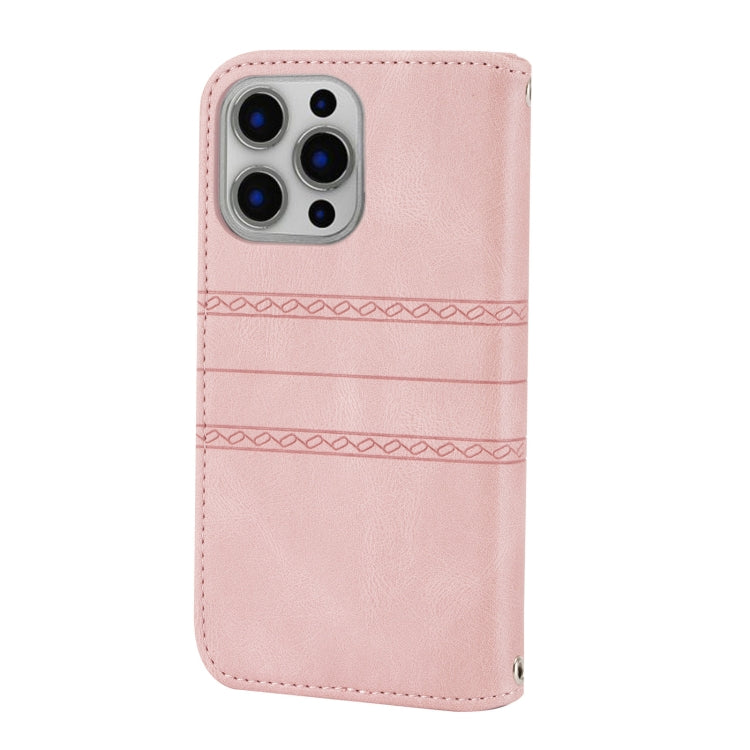 Embossed Striped Magnetic Buckle PU + TPU Horizontal Flip Leather Case with Holder & Card Slot & Wallet & Photo Frame & Sling, For iPhone 12 Pro, For iPhone 12 Pro Max, For iPhone 11, For iPhone 11 Pro