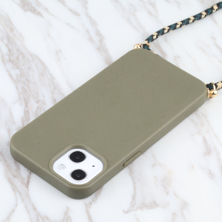 Wheat Straw Material + TPU Shockproof Case with Neck Lanyard, For iPhone 13 mini, For iPhone 13, For iPhone 13 Pro