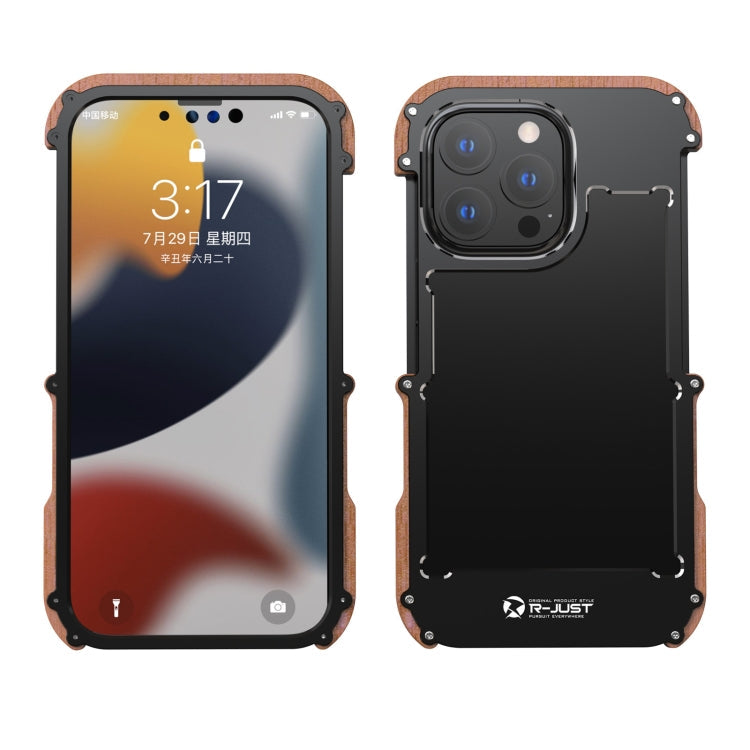 R-JUST Ironwood Man Shockproof Metal + Wood Bumper Protective Case, For iPhone 13, For iPhone 13 Pro, For iPhone 13 Pro Max