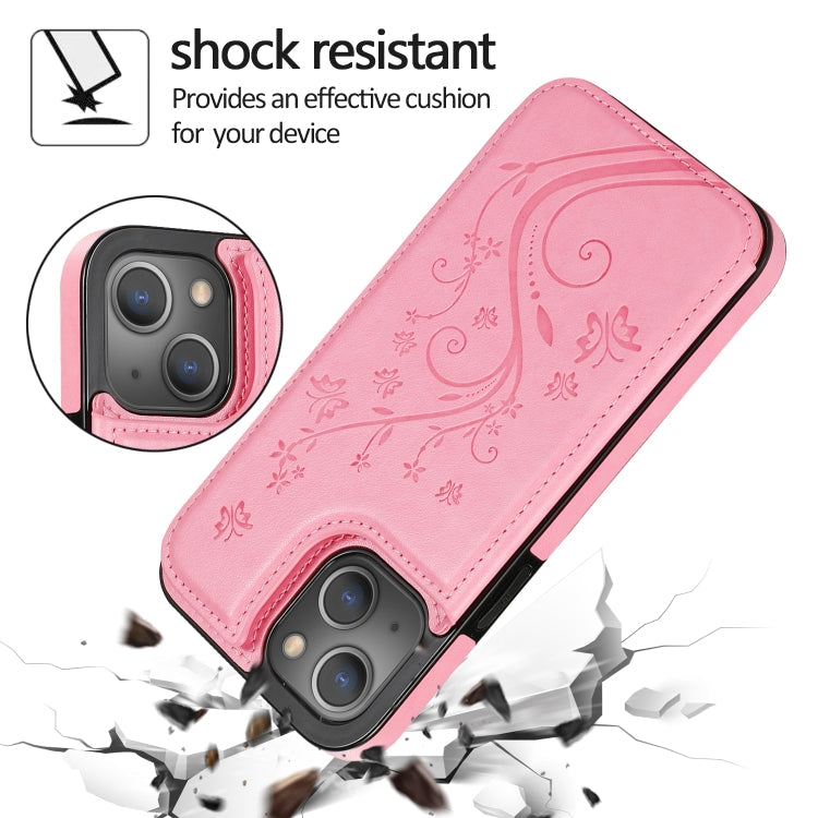 Butterflies Flowers Double Buckle PU + TPU Protective Case with Holder & Card Slots & Photo Frame, For iPhone 13 mini, For iPhone 13