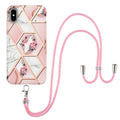 Electroplating Splicing Marble Flower Pattern TPU Shockproof Case with Lanyard, For iPhone XS Max, For iPhone 8 Plus / 7 Plus, For iPhone SE 2022 / SE 2020 / 8 / 7