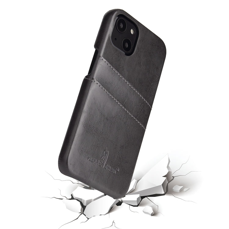 For iPhone 13 Pro Fierre Shann Retro Oil Wax Texture PU Leather Case with Card Slots (Grey)