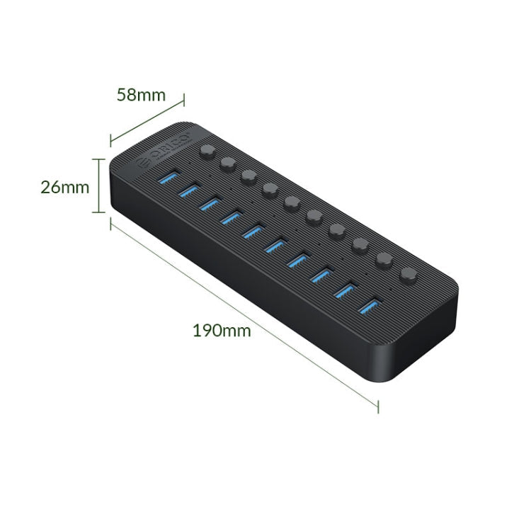 ORICO CT2U3-10AB-WH 10 In 1 Plastic Stripes Multi-Port USB HUB with Individual Switches,, CT2U3-10AB-BK EU Plug, CT2U3-10AB-WH EU Plug, CT2U3-10AB-BK AU Plug, CT2U3-10AB-WH AU Plug, CT2U3-10AB-BK UK Plug, CT2U3-10AB-WH UK Plug