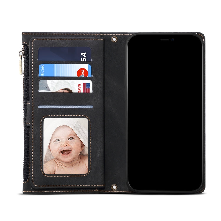 Retro Frosted Horizontal Flip Leather Case with Holder & Card Slot & Wallet & Zipper Pocket & Lanyard, For iPhone XS Max, For iPhone SE 2022 / SE 2020 & 8 & 7, For iPhone 6 & 6s, For iPhone 8 Plus & 7 Plus, For iPhone 6 Plus & 6s Plus, For iPhone 11