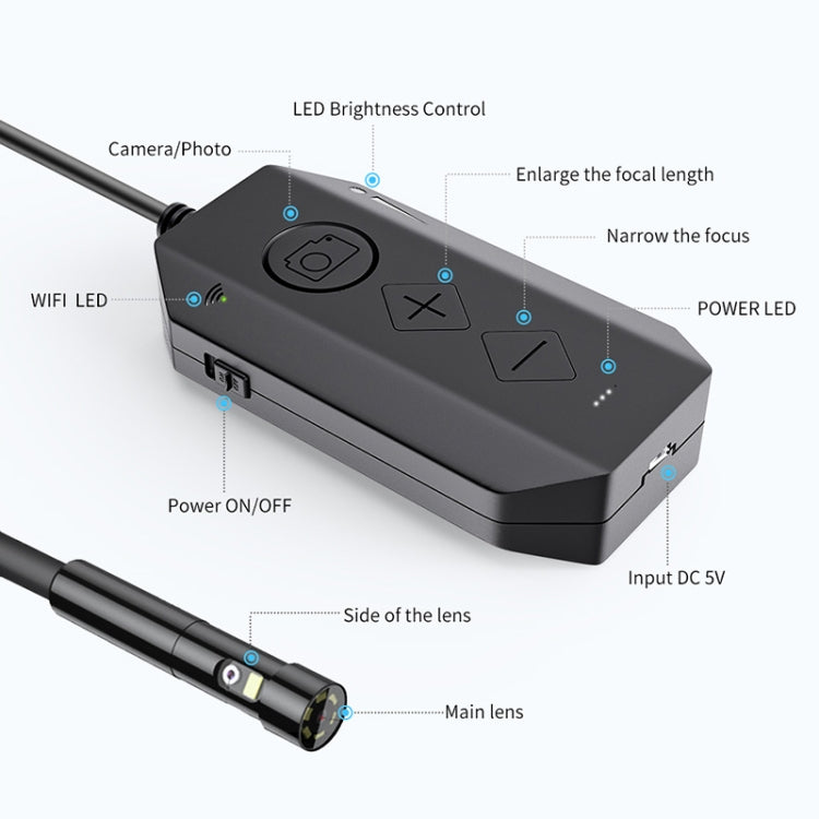 Y17 5MP 7.9mm Dual-lens HD Autofocus WiFi Industrial Digital Endoscope Zoomable Snake Camera, Cable Length:3.5m Hard Cable(Black)